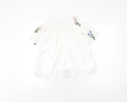 Quiz Women’s White Floral Embroidered Blouse, Size Small