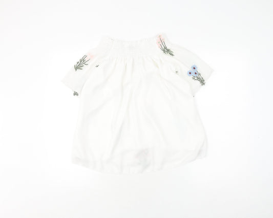 Quiz Women’s White Floral Embroidered Blouse, Size Small