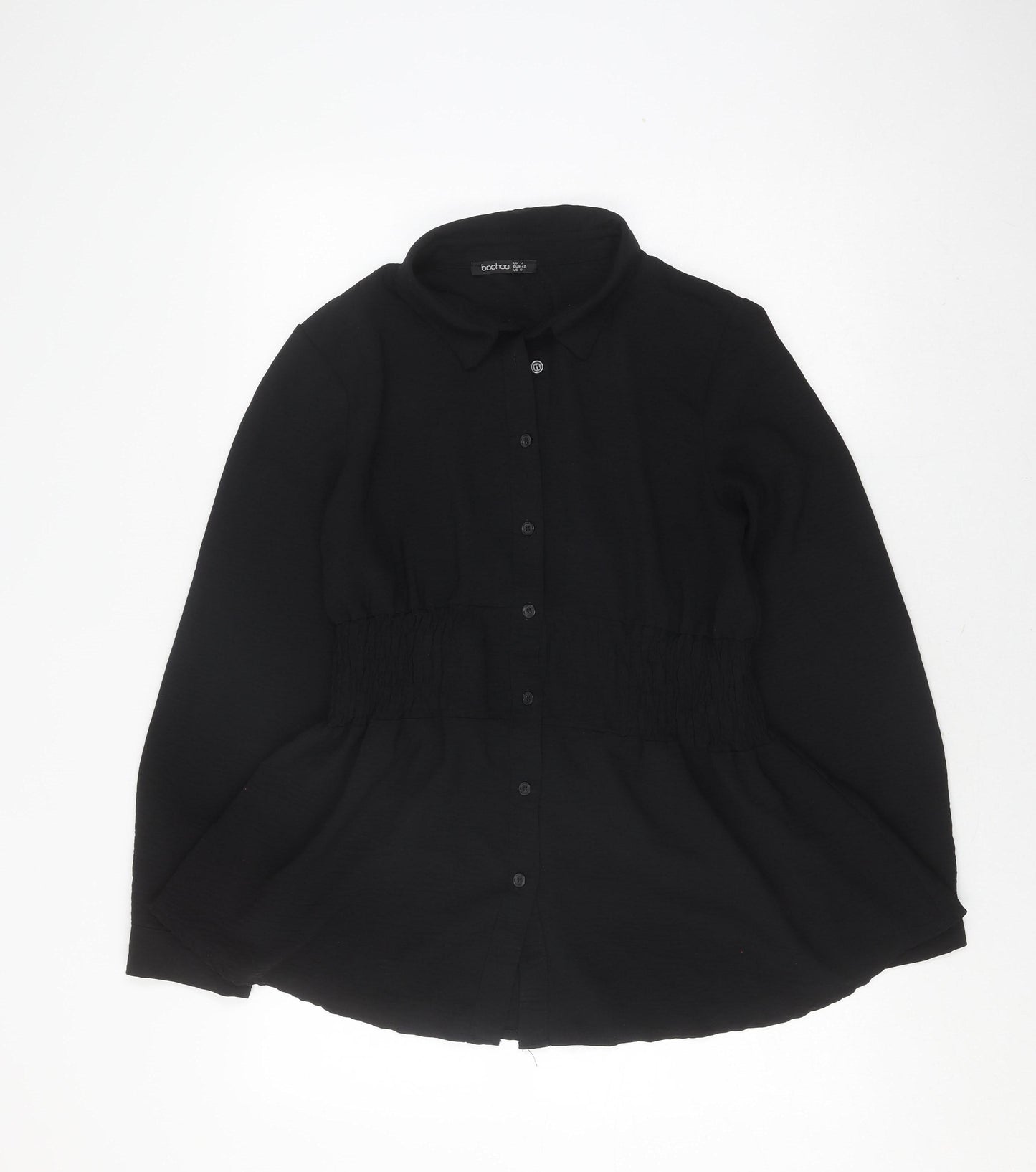 Boohoo Women's Black Button-Up Shirt Size 14