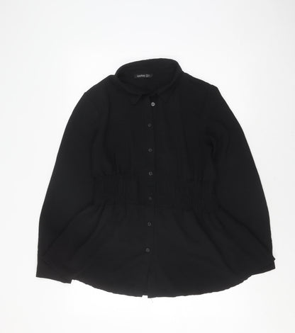 Boohoo Women's Black Button-Up Shirt Size 14