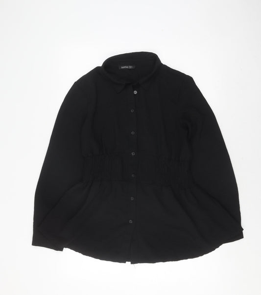 Boohoo Women's Black Button-Up Shirt Size 14