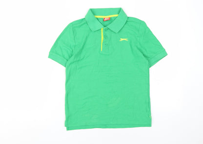 Slazenger Boys Green Polo Shirt, Size 9-10, Logo Accent