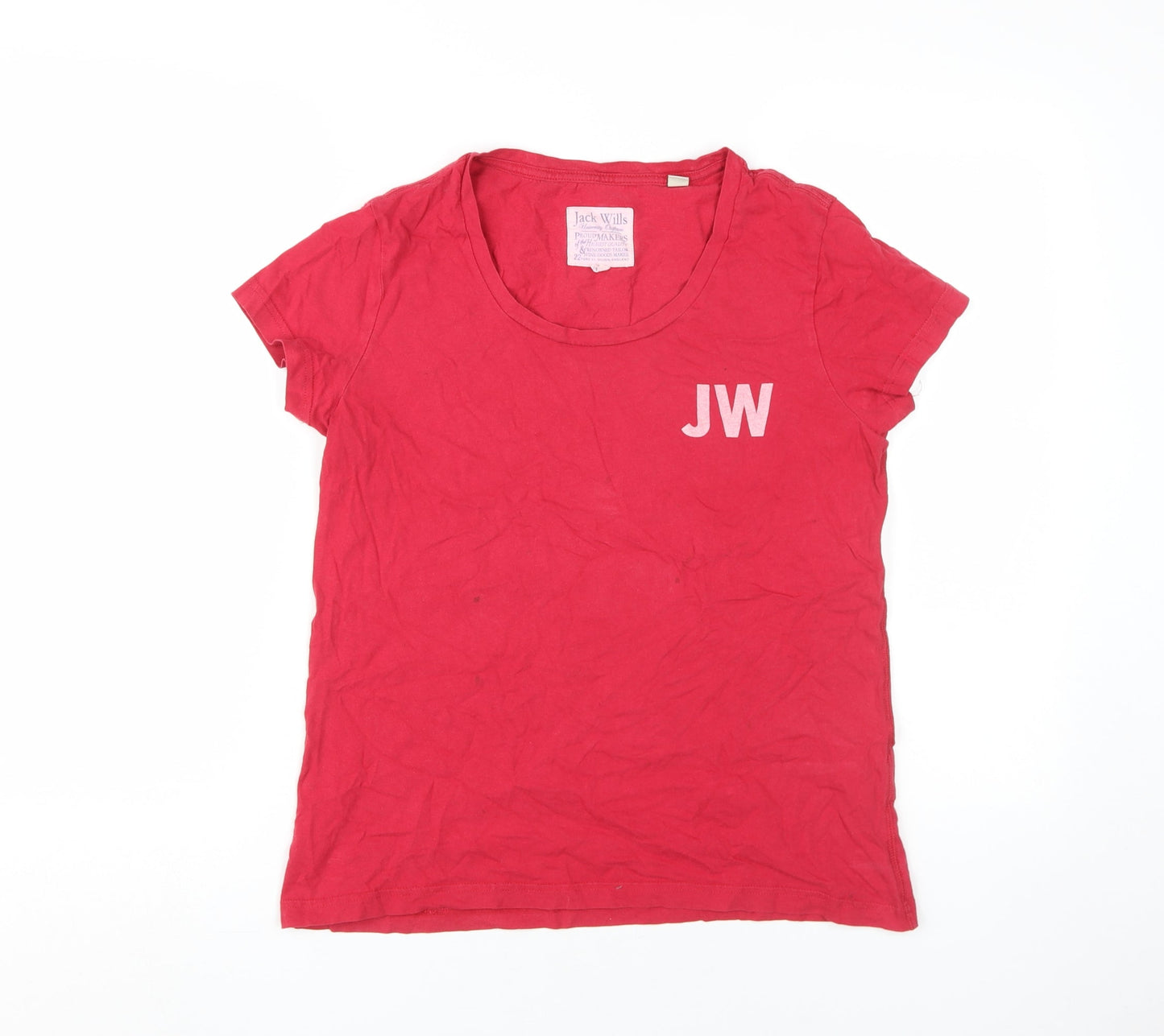 Jack Wills Women's Red Cotton T-Shirt, UK 10, Casual