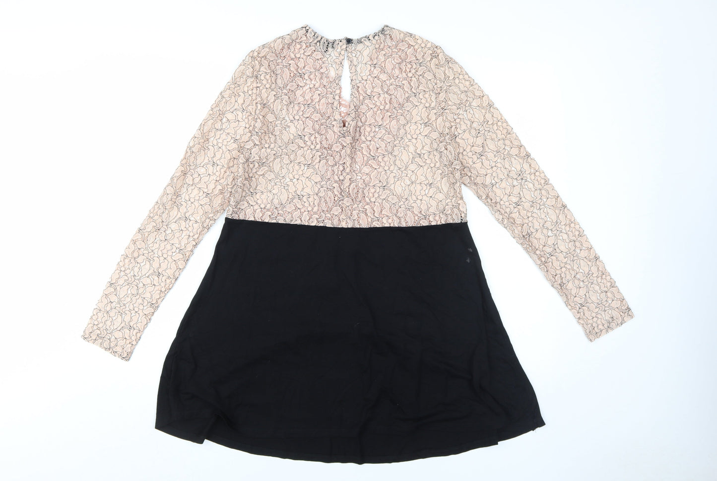 River Island Women's Black and Pink Lace A-Line Dress Size 10