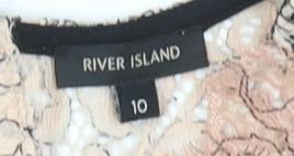 River Island Women's Black and Pink Lace A-Line Dress Size 10