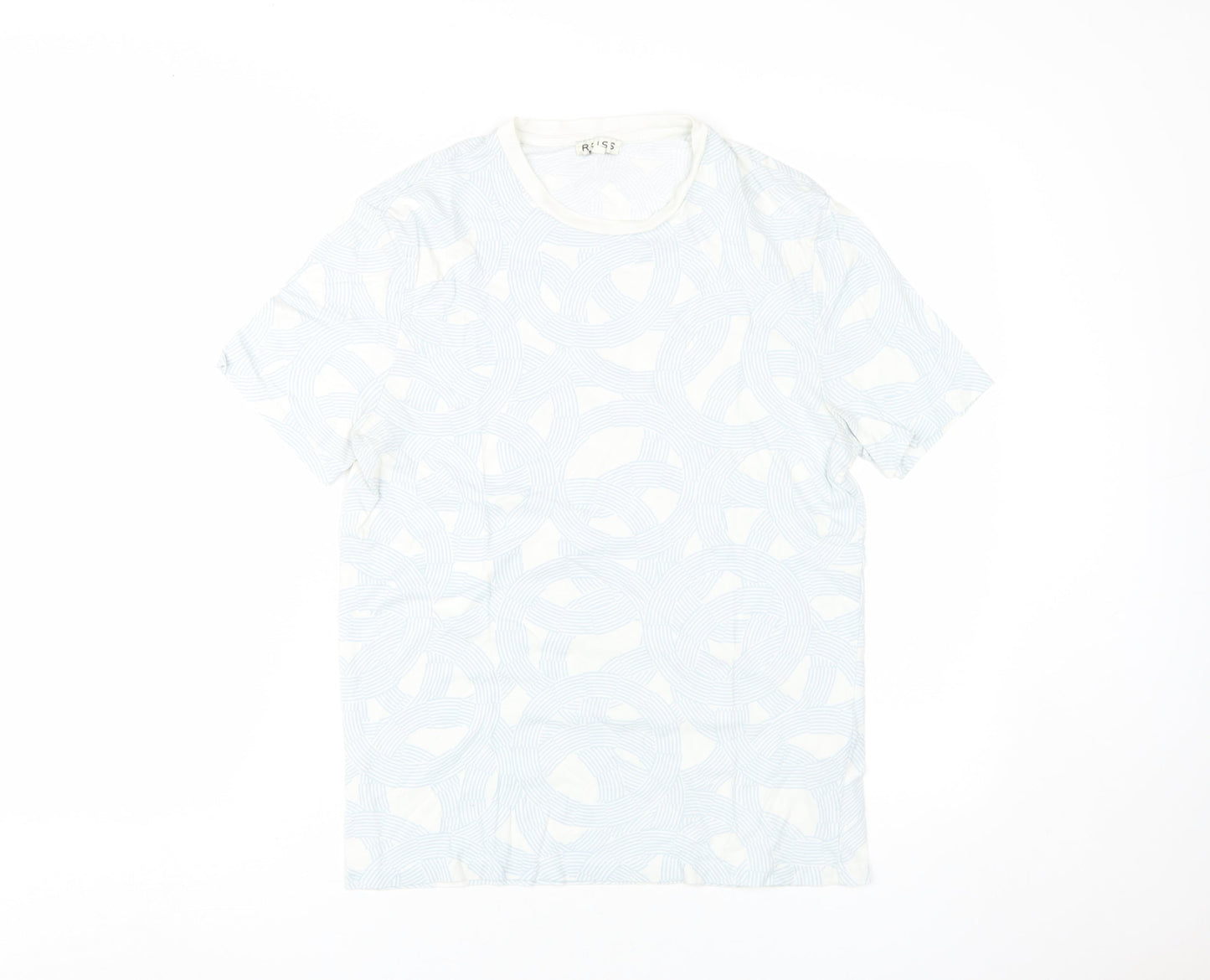 Reiss Men's White Geometric Short Sleeve T-Shirt S