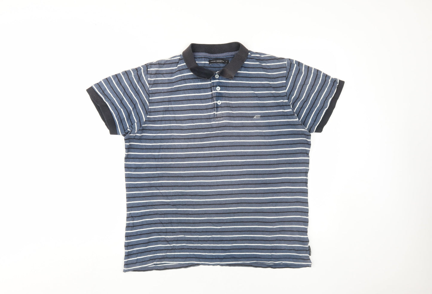 French Connection Men's Blue Striped Polo Shirt L