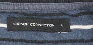 French Connection Men's Blue Striped Polo Shirt L