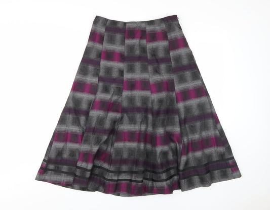 Marks and Spencer Women Purple Checked Midi Skirt