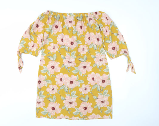 New Look Women's Yellow Floral Off-Shoulder Shift Dress