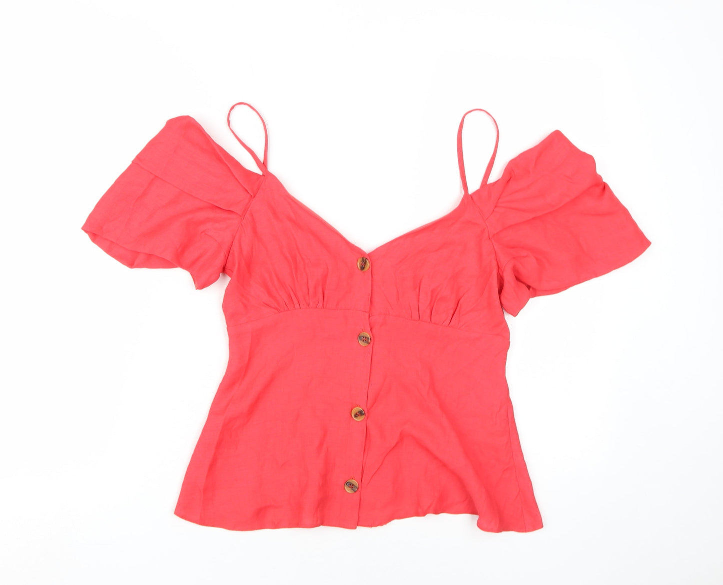 Womens UK Size 8 Topshop Red Cropped Blouse