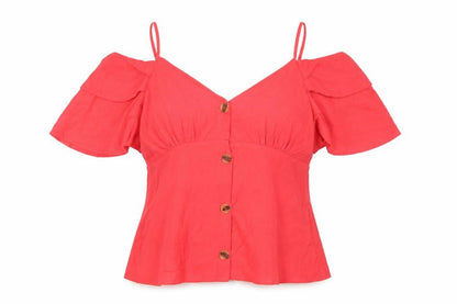 Womens UK Size 8 Topshop Red Cropped Blouse