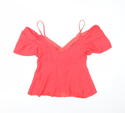 Womens UK Size 8 Topshop Red Cropped Blouse