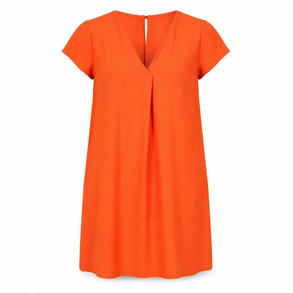 Yessica Women's Orange Shift Dress, Size 12, V-Neck, Button