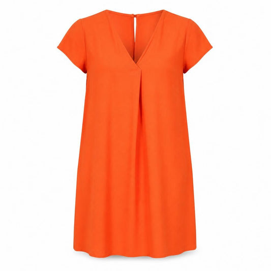 Yessica Women's Orange Shift Dress, Size 12, V-Neck, Button