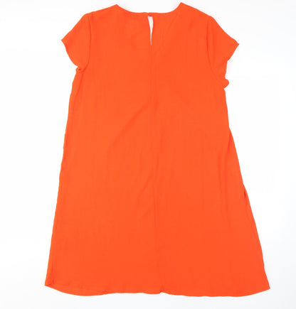 Yessica Women's Orange Shift Dress, Size 12, V-Neck, Button