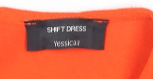 Yessica Women's Orange Shift Dress, Size 12, V-Neck, Button