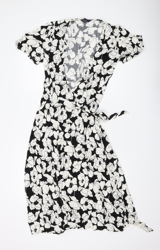 Marks and Spencer Women's Black Floral Wrap Dress Size 8