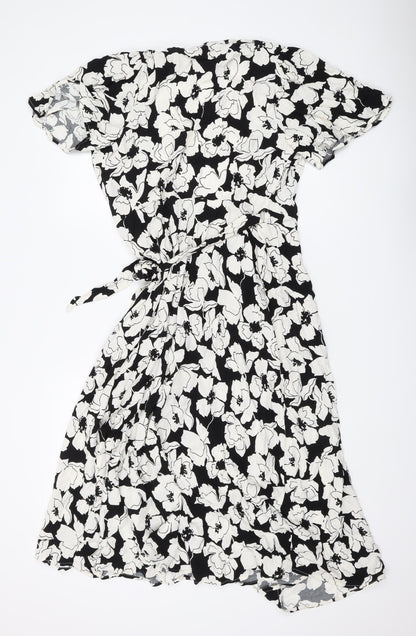 Marks and Spencer Women's Black Floral Wrap Dress Size 8