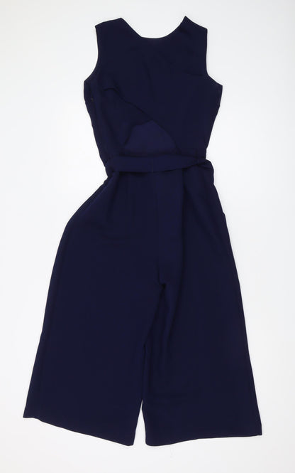 Warehouse Blue Womens Sleeveless Belted Jumpsuit Size 8