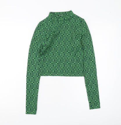 Womens UK Size 4 Stradivarius Green Cropped Blouse
