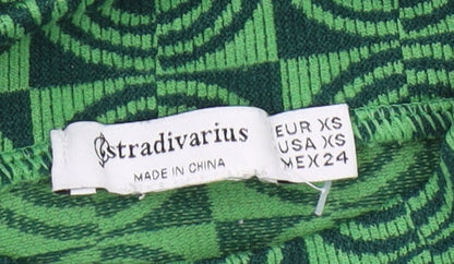 Womens UK Size 4 Stradivarius Green Cropped Blouse