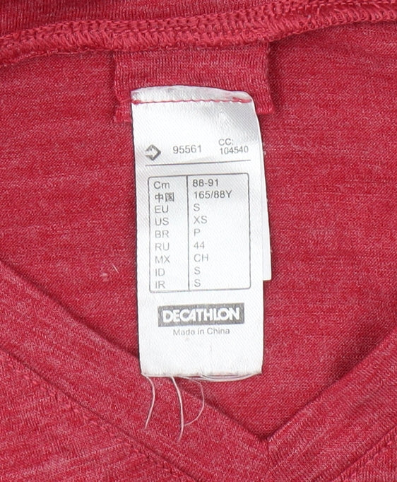 Decathlon Women's Red V-Neck Long Sleeve T-Shirt Size S