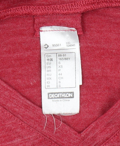 Decathlon Women's Red V-Neck Long Sleeve T-Shirt Size S