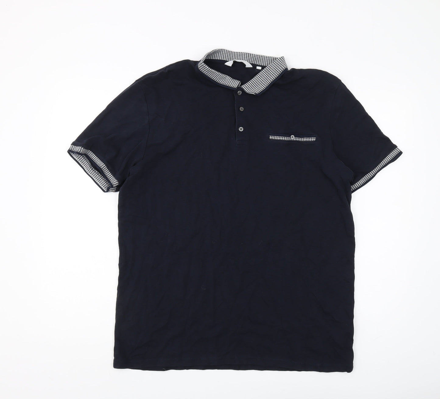 Next Men's Black XL Polo Shirt with Button Accents