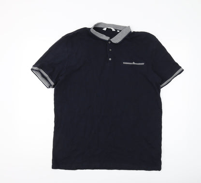 Next Men's Black XL Polo Shirt with Button Accents