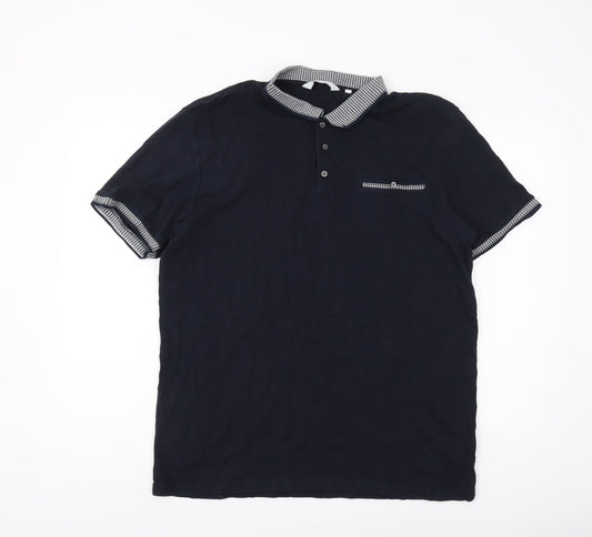 Next Men's Black XL Polo Shirt with Button Accents