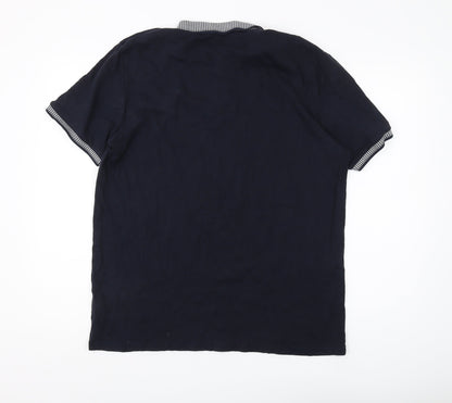 Next Men's Black XL Polo Shirt with Button Accents