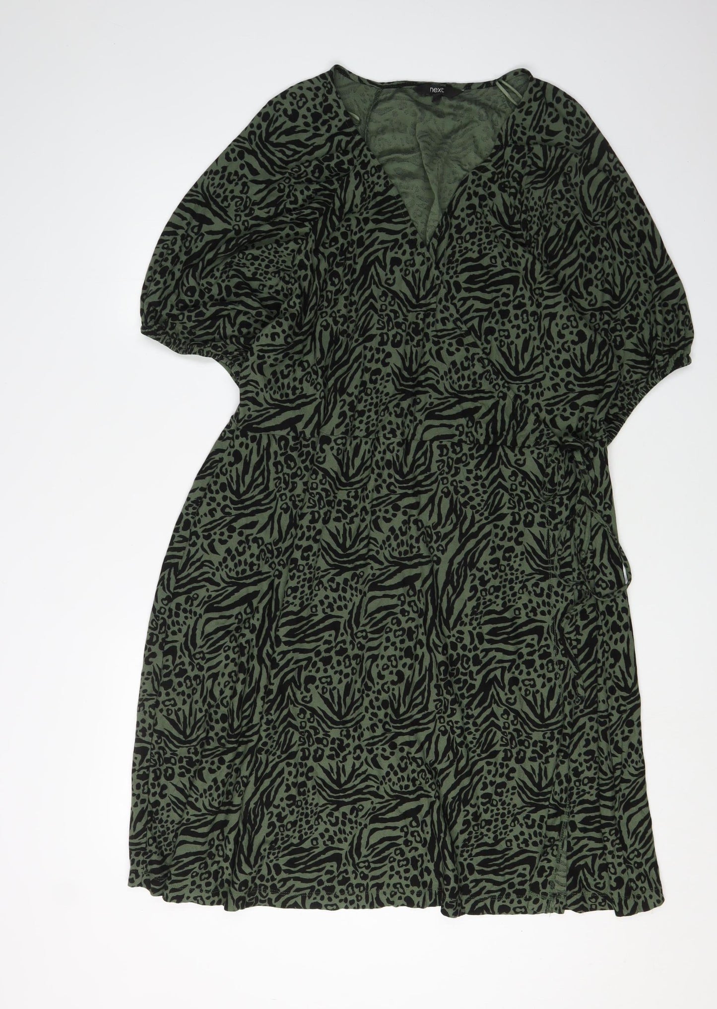 Next Women's Green Animal Print Balloon Sleeve Dress