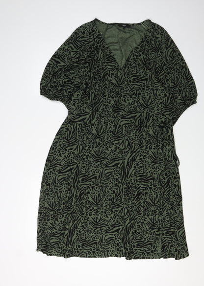 Next Women's Green Animal Print Balloon Sleeve Dress