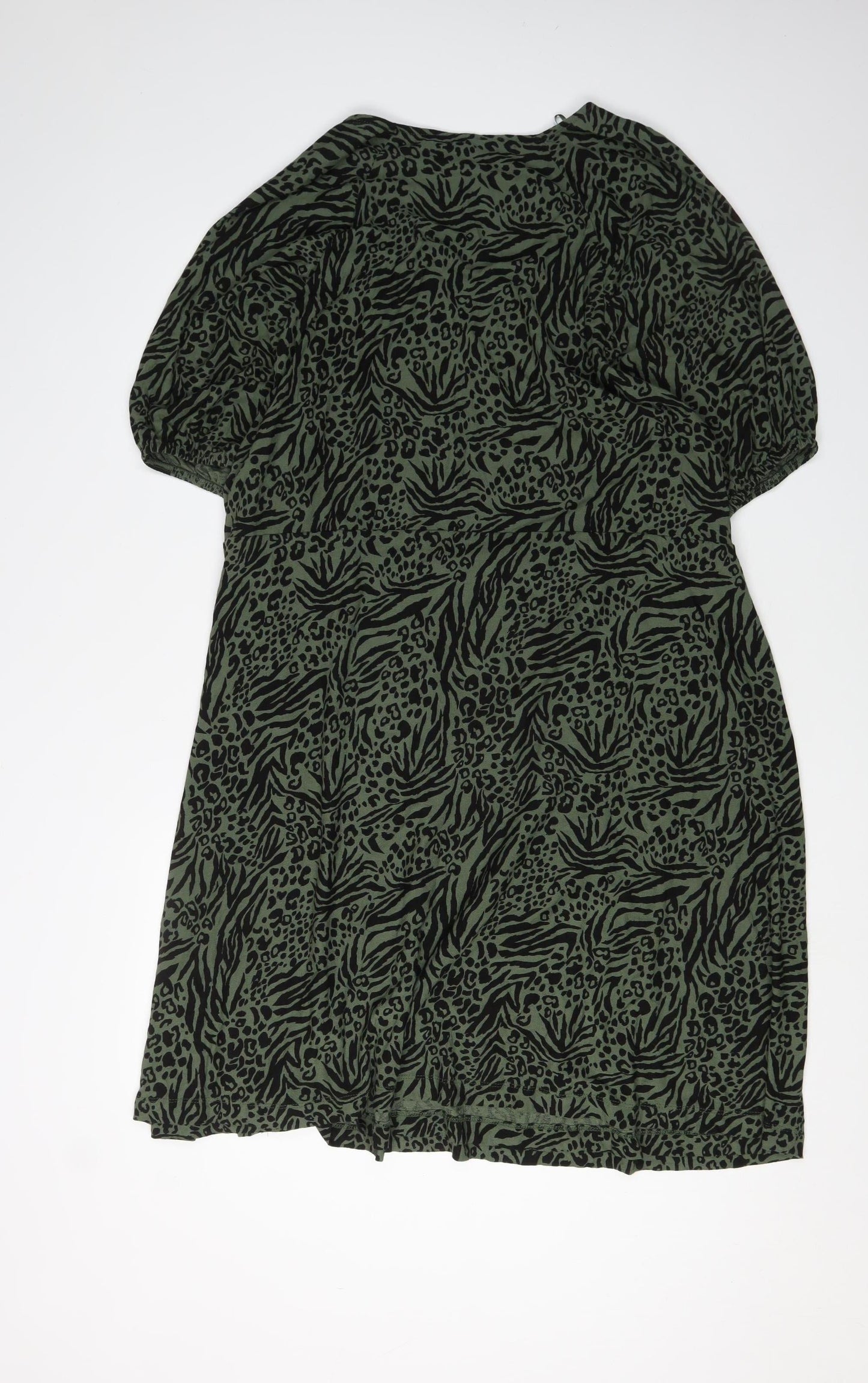 Next Women's Green Animal Print Balloon Sleeve Dress