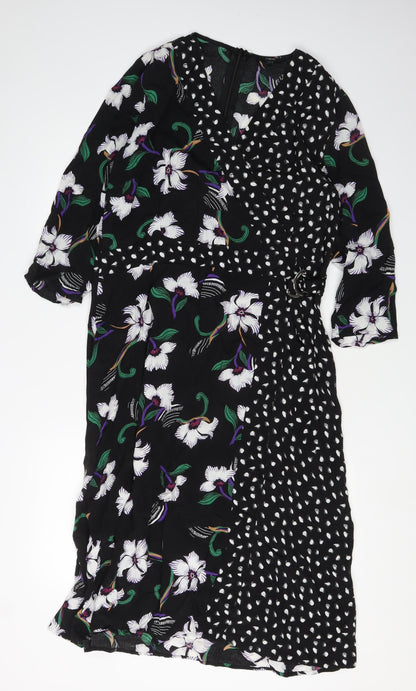 Next Women's Black Floral 3/4 Sleeve Dress