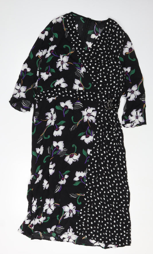 Next Women's Black Floral 3/4 Sleeve Dress