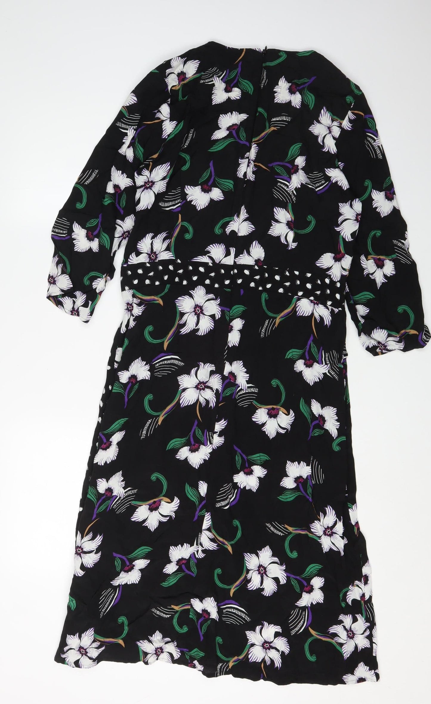 Next Women's Black Floral 3/4 Sleeve Dress