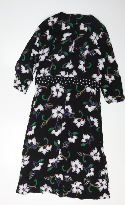 Next Women's Black Floral 3/4 Sleeve Dress