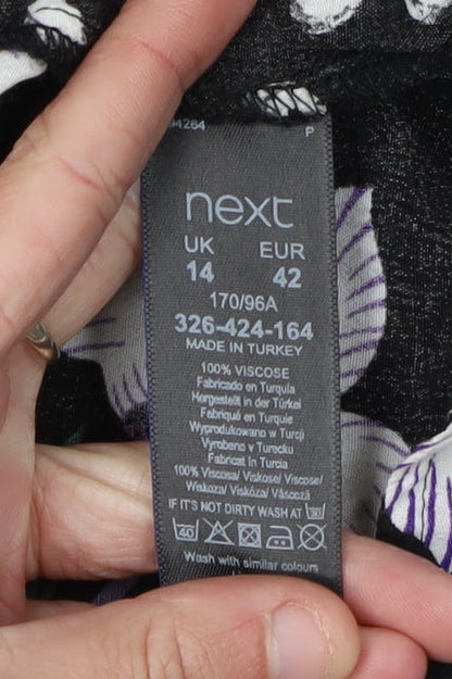 Next Women's Black Floral 3/4 Sleeve Dress