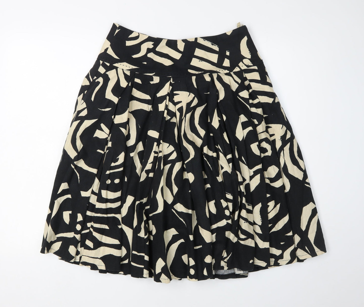 H&M Women's Black Geometric Print Pleated Skirt, Size 8