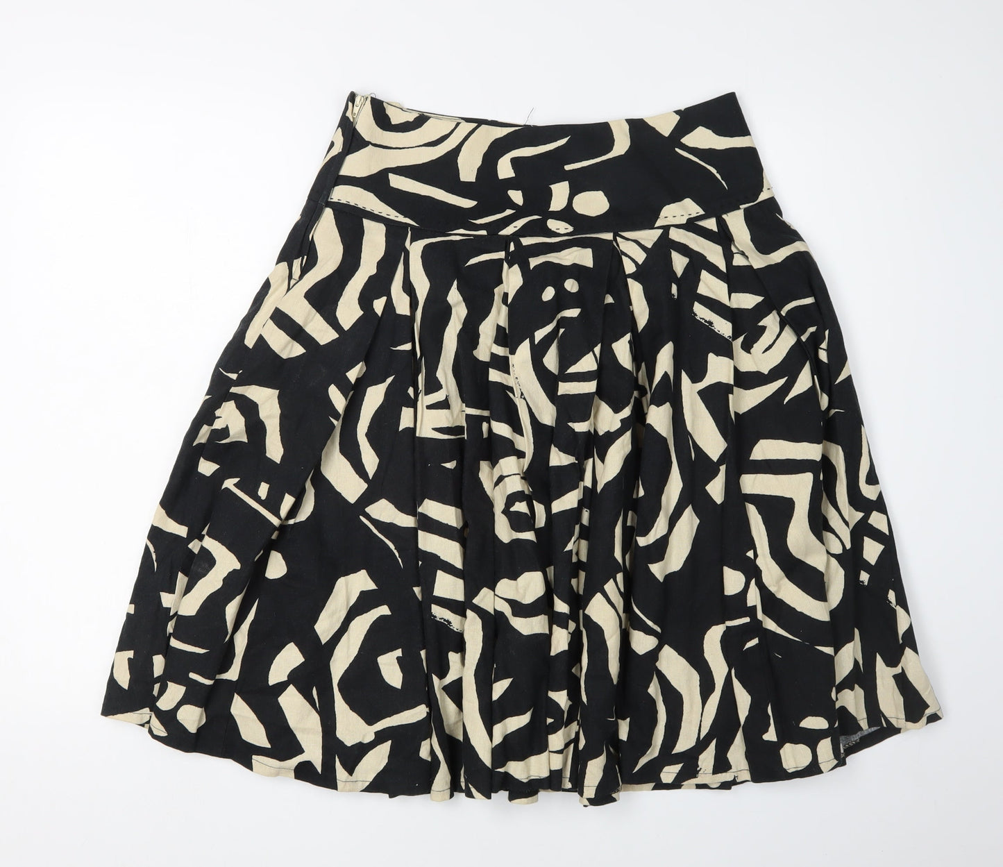H&M Women's Black Geometric Print Pleated Skirt, Size 8