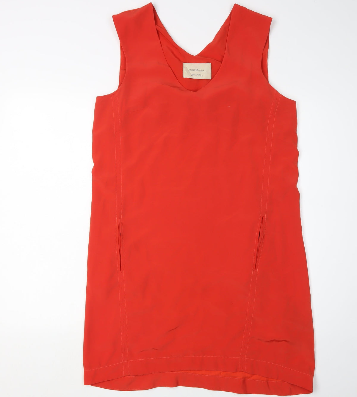 Zara Women's Red V-Neck Shift Dress L