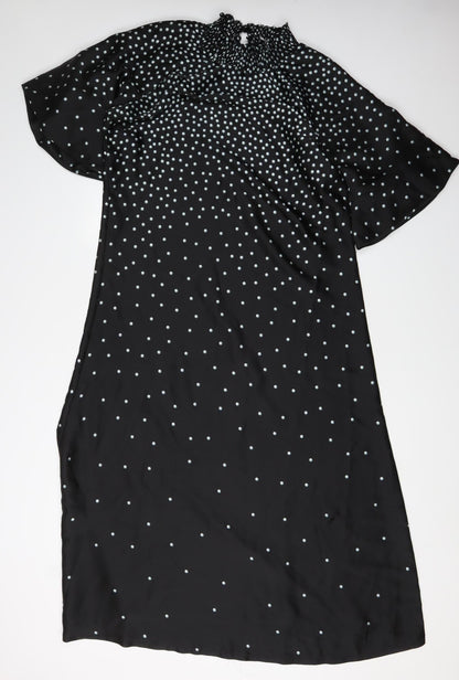 Oasis Women's Black Polka Dot Midi A-Line Dress