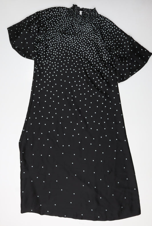 Oasis Women's Black Polka Dot Midi A-Line Dress