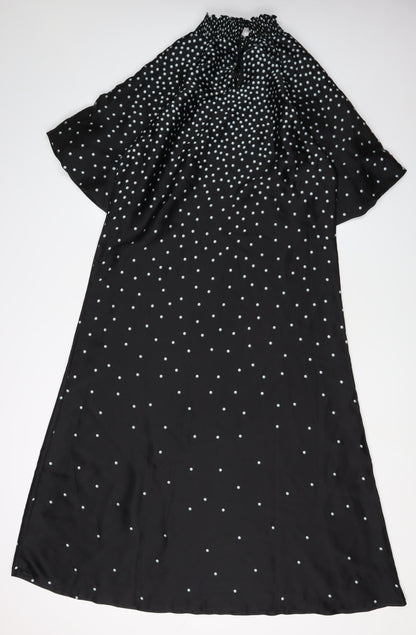 Oasis Women's Black Polka Dot Midi A-Line Dress