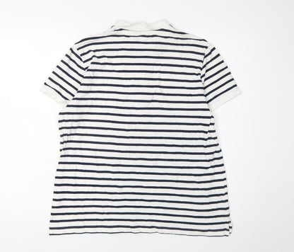 Lands' End Men’s XL White Striped Polo Shirt