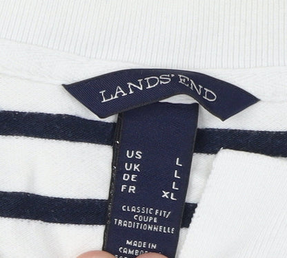 Lands' End Men’s XL White Striped Polo Shirt