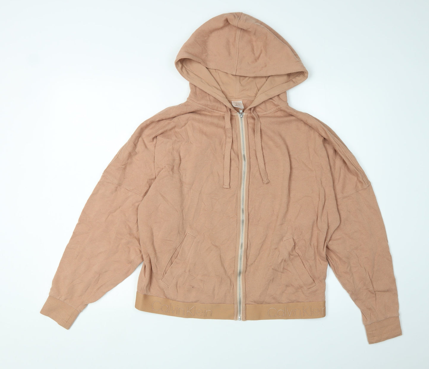 Womens UK Size S Calvin Klein Beige Full Zip Hoodie