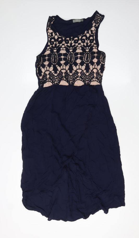 Oasis Women Blue A-Line Dress UK 10 Sleeveless